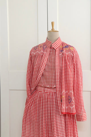 RED CHECK HIGH COLLAR TOP - INDIGO DREAMS