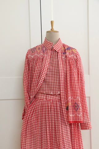 RED CHECK HIGH COLLAR TOP - INDIGO DREAMS