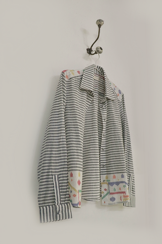 Grey Stipe Jamdani Shirt