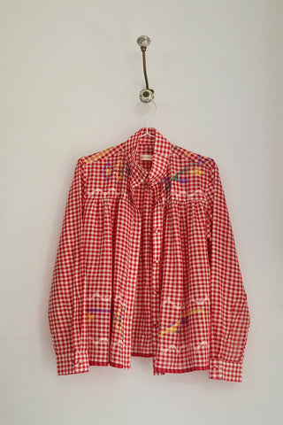 RED CHECK HIGH COLLAR TOP
