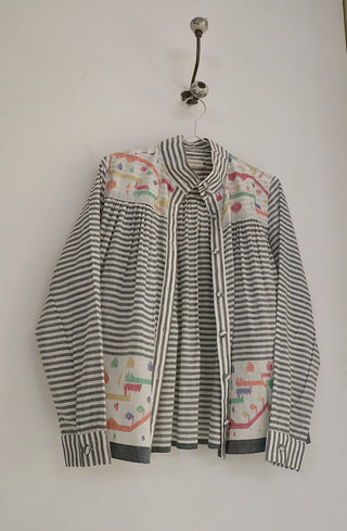 Grey Striped High Collar Top