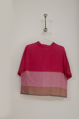 Pink Ember boxy top in handwoven Jamdani - Indigo Dreams, view 2