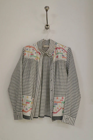 Grey Striped High Collar Top