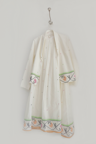 Tamara Jamdani halter dress with shawl collar jacket, back detail view