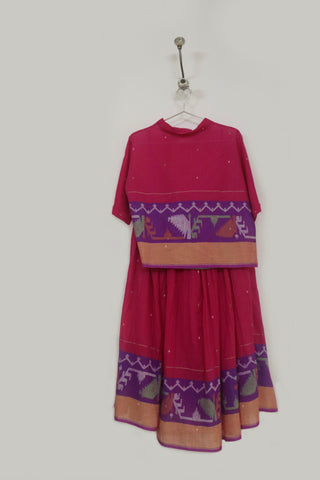 Pink Ember skirt and top co-ord set in handwoven Jamdani - Indigo Dreams, view 2