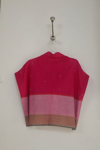 Pink Ember boxy kimono top in handwoven Jamdani - Indigo Dreams, view 3