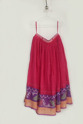 Pink Ember gathered skirt in handwoven Jamdani - Indigo Dreams