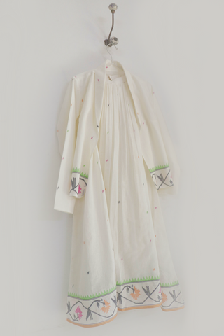 Tamara Jamdani dress and jacket set, flat lay showing both pieces with belt