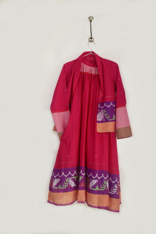Pink Ember halter dress and jacket set in handwoven Jamdani - Indigo Dreams, view 3