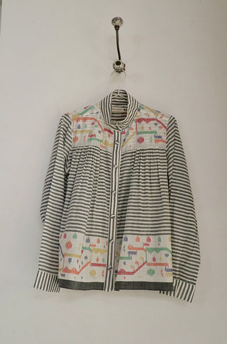 Grey Striped High Collar Top