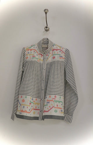 Grey Striped High Collar Top