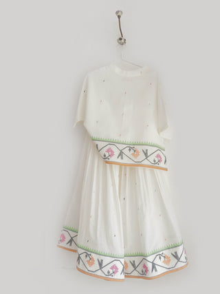 INDIGO DREAMS Tamara skirt and top set ensemble with matching fabric, styled for casual or semi-formal wear.