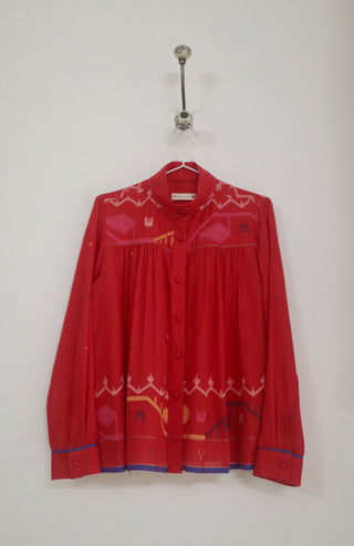 RED HIGH COLLAR TOP