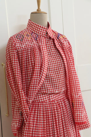 RED CHECK HIGH COLLAR TOP - INDIGO DREAMS