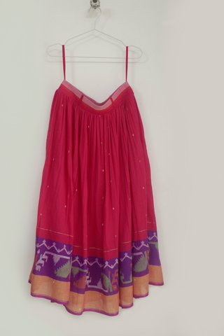 Pink Ember gathered skirt in handwoven Jamdani - Indigo Dreams, view 2
