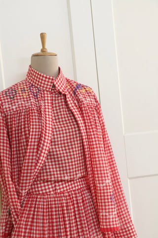 RED CHECK HIGH COLLAR TOP - INDIGO DREAMS
