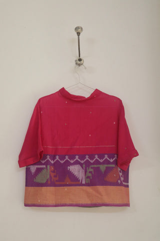 Pink Ember boxy top in handwoven Jamdani - Indigo Dreams