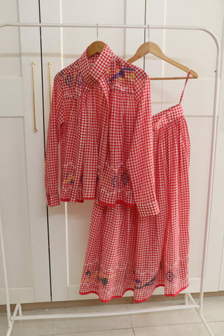 RED CHECK HIGH COLLAR TOP - INDIGO DREAMS