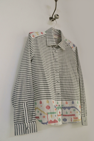 Grey Stipe Jamdani Shirt