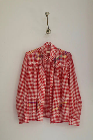 RED CHECK HIGH COLLAR TOP