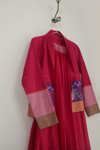Pink Ember halter dress and jacket set in handwoven Jamdani - Indigo Dreams, view 2